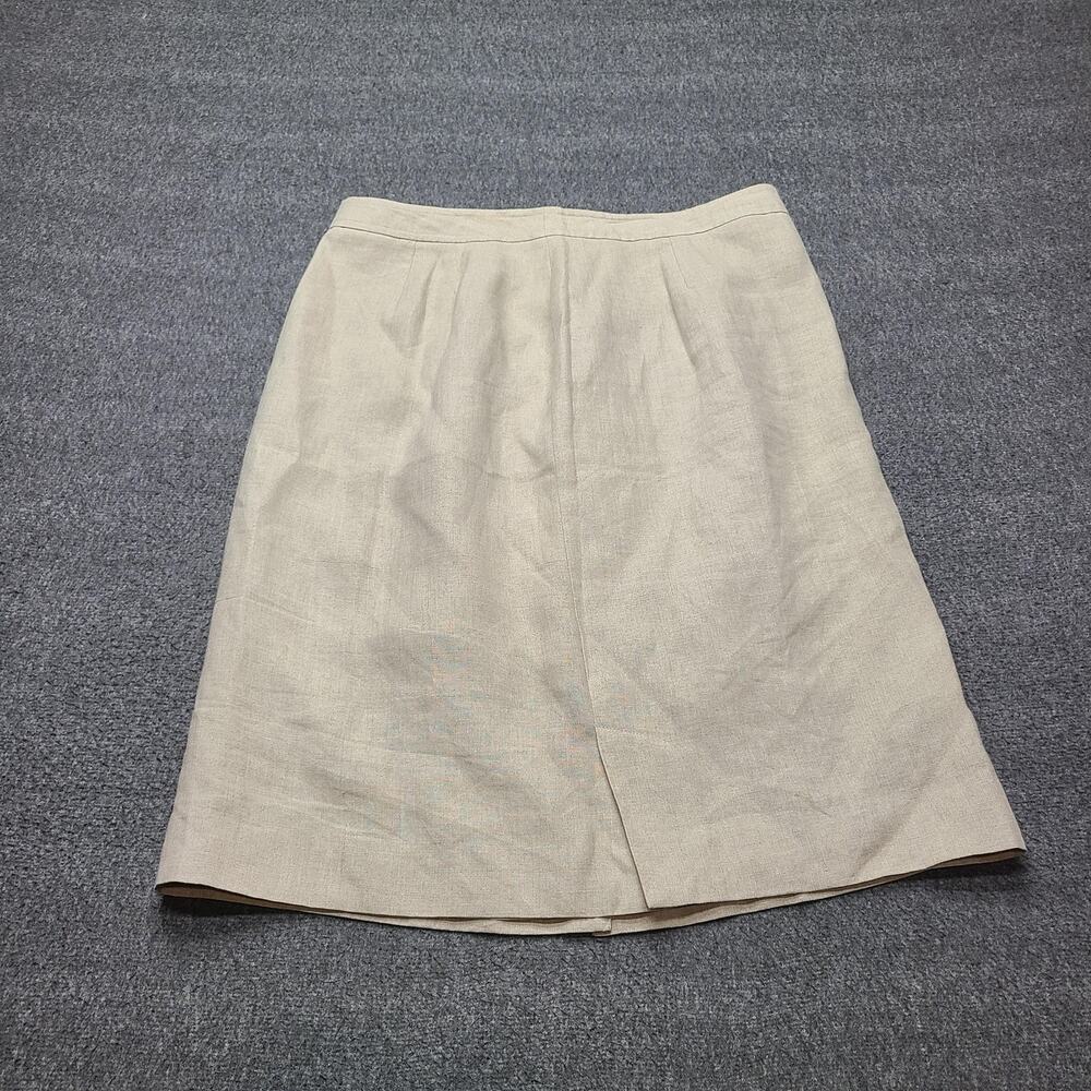 Kate Hill Skirt Womens 10 Beige Linen Straight‎ Pencil Knee Length Lined Zip